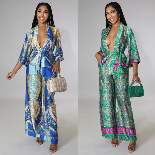 Women's Casual Homewear Set Satin Kimono