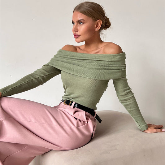 Winter Sexy Slim-fit Cashmere Off-neck Long Sleeve Bottoming Sweater