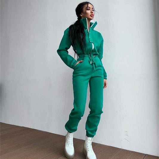 Stand-up Collar Cinched European And American Leisure Jumpsuit